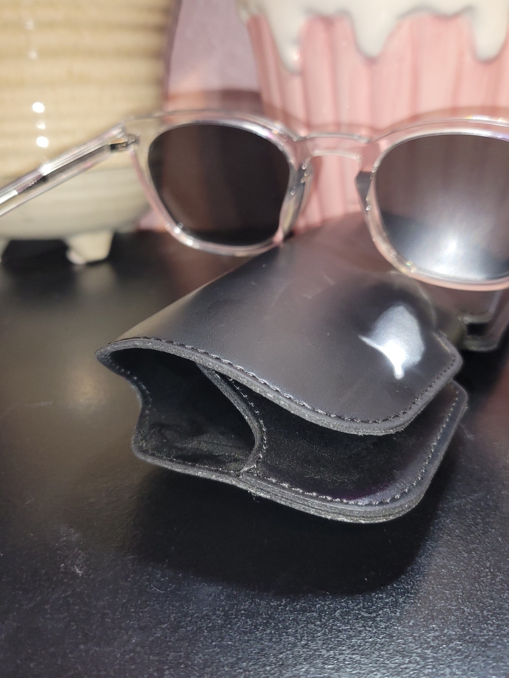Saint Laurent Black Glossy Leather Sunglasses Pouch